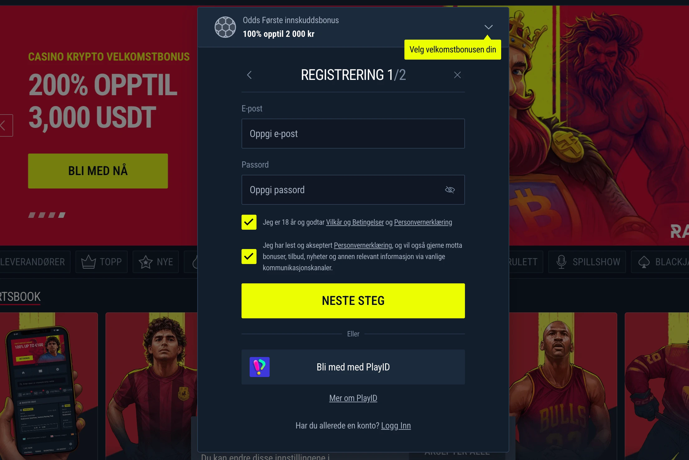 Registrering hos Rabona Casino